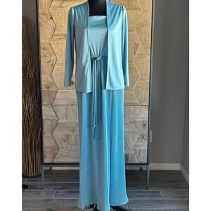 Vintage 60's Maxi 2 Piece Dress Sz 8 Blue Accordion Pleated Retro Glam